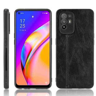 For OPPO A94 5G / F19 Pro+ 5G Shockproof Sewing Cow Skin Texture PC + PU + TPU Case(Black)