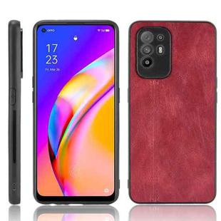 For OPPO A94 5G / F19 Pro+ 5G Shockproof Sewing Cow Skin Texture PC + PU + TPU Case(Red)