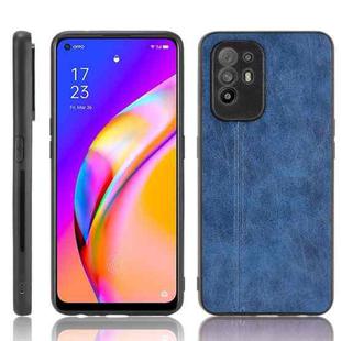 For OPPO A94 5G / F19 Pro+ 5G Shockproof Sewing Cow Skin Texture PC + PU + TPU Case(Blue)