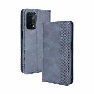 For OPPO A54 5G / A74 5G / A93 5G Magnetic Buckle Retro Crazy Horse Texture Horizontal Flip Leather Case with Holder & Card Slots & Photo Frame(Blue)