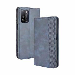 For OPPO A55 5G / A53s 5G Magnetic Buckle Retro Crazy Horse Texture Horizontal Flip Leather Case with Holder & Card Slots & Photo Frame(Blue)