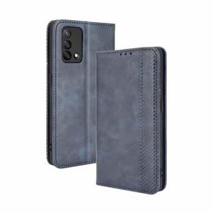 For OPPO A74 4G / F19 4G Magnetic Buckle Retro Crazy Horse Texture Horizontal Flip Leather Case with Holder & Card Slots & Photo Frame(Blue)
