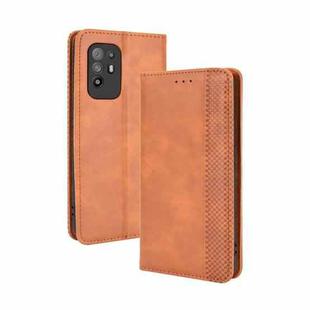 For OPPO A94 5G / Reno5Z 5G / F19 Pro+ 5G Magnetic Buckle Retro Crazy Horse Texture Horizontal Flip Leather Case with Holder & Card Slots & Photo Frame(Brown)
