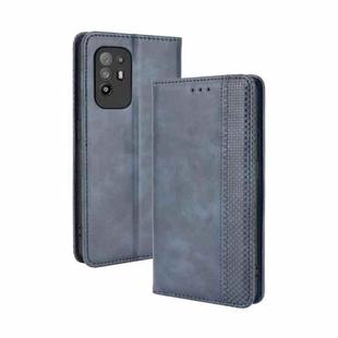 For OPPO A94 5G / Reno5Z 5G / F19 Pro+ 5G Magnetic Buckle Retro Crazy Horse Texture Horizontal Flip Leather Case with Holder & Card Slots & Photo Frame(Blue)
