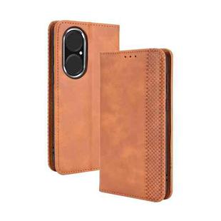 For Huawei P50 Magnetic Buckle Retro Crazy Horse Texture Horizontal Flip Leather Case with Holder & Card Slots & Photo Frame(Brown)