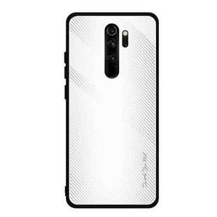 For Xiaomi Redmi Note 8 Pro Carbon Fiber Texture Gradient Color Glass Case(White)