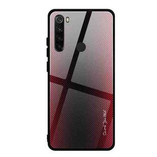 For Xiaomi Redmi Note 8 Carbon Fiber Texture Gradient Color Glass Case(Red)