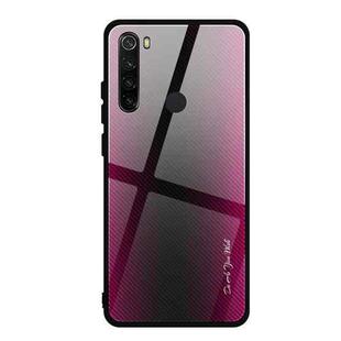 For Xiaomi Redmi Note 8 Carbon Fiber Texture Gradient Color Glass Case(Magenta)