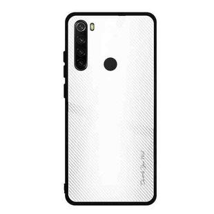 For Xiaomi Redmi Note 8 Carbon Fiber Texture Gradient Color Glass Case(White)