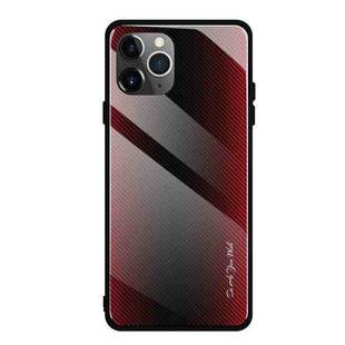 For iPhone 11 Pro Carbon Fiber Texture Gradient Color Glass Case(Red)