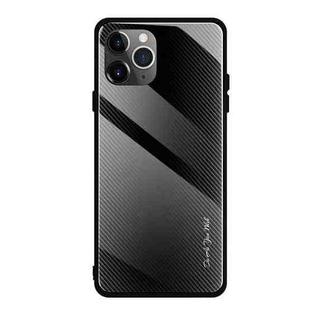 For iPhone 11 Pro Max Carbon Fiber Texture Gradient Color Glass Case(Black)