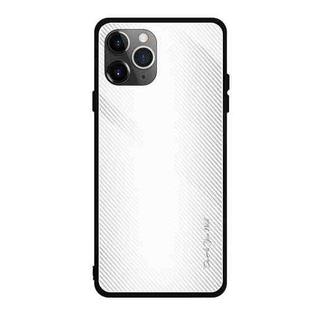 For iPhone 11 Pro Max Carbon Fiber Texture Gradient Color Glass Case(White)