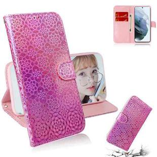 For Samsung Galaxy S21 FE Solid Color Colorful Magnetic Buckle Horizontal Flip PU Leather Case with Holder & Card Slots & Wallet & Lanyard(Pink)