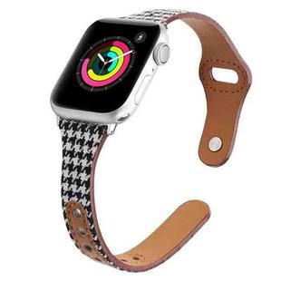 Plaid Leather Watch Band For Apple Watch Series 8&7 45mm / SE 2&6&SE&5&4 44mm / 3&2&1 42mm(Black White Houndstooth)