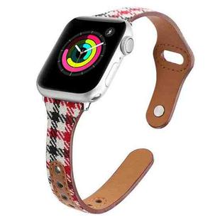 Plaid Leather Watch Band For Apple Watch Series 8&7 45mm / SE 2&6&SE&5&4 44mm / 3&2&1 42mm(Red Plaid)