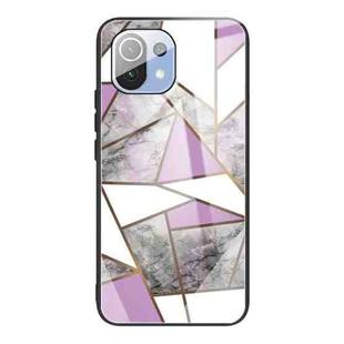 For Xiaomi Mi 11 Abstract Marble Pattern Glass Protective Case(Rhombus Gray Purple)