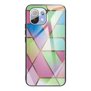 For Xiaomi Mi 11 Abstract Marble Pattern Glass Protective Case(Rhombus Gradient)