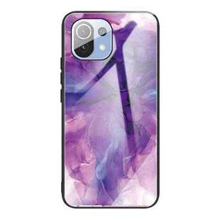 For Xiaomi Mi 11 Abstract Marble Pattern Glass Protective Case(Abstract Purple)