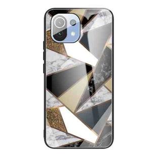 For Xiaomi Mi 11 Pro Abstract Marble Pattern Glass Protective Case(Rhombus Golden)