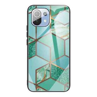 For Xiaomi Mi 11 Pro Abstract Marble Pattern Glass Protective Case(Rhombus Green)