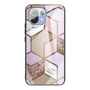 For Xiaomi Mi 11 Pro Abstract Marble Pattern Glass Protective Case(Rhombus Orange Purple)