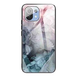 For Xiaomi Mi 11 Pro Abstract Marble Pattern Glass Protective Case(Abstract Light Pink)