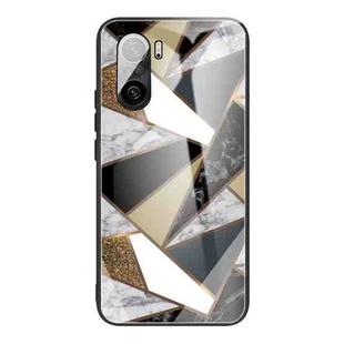 For Xiaomi Redmi K40 / K40 Pro / K40 Pro+ Abstract Marble Pattern Glass Protective Case(Rhombus Golden)