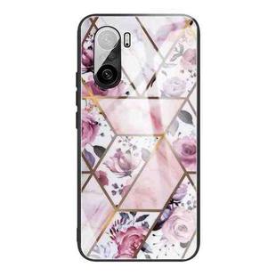 For Xiaomi Redmi K40 / K40 Pro / K40 Pro+ Abstract Marble Pattern Glass Protective Case(Rhombus Rose)