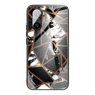 For Xiaomi Redmi K40 / K40 Pro / K40 Pro+ Abstract Marble Pattern Glass Protective Case(Rhombus Black)