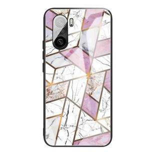 For Xiaomi Redmi K40 / K40 Pro / K40 Pro+ Abstract Marble Pattern Glass Protective Case(Rhombus White Purple)