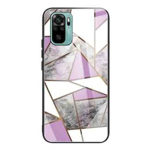 For Xiaomi Redmi Note 10 Abstract Marble Pattern Glass Protective Case(Rhombus Gray Purple)