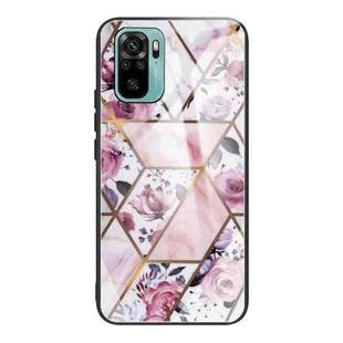 For Xiaomi Redmi Note 10 Abstract Marble Pattern Glass Protective Case(Rhombus Rose)