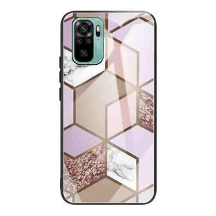For Xiaomi Redmi Note 10 Abstract Marble Pattern Glass Protective Case(Rhombus Orange Purple)