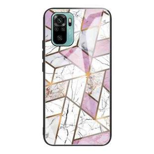 For Xiaomi Redmi Note 10 Abstract Marble Pattern Glass Protective Case(Rhombus White Purple)