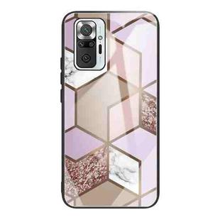 For Xiaomi Redmi Note 10 Pro / Note 10 Pro Max Abstract Marble Pattern Glass Protective Case(Rhombus Orange Purple)