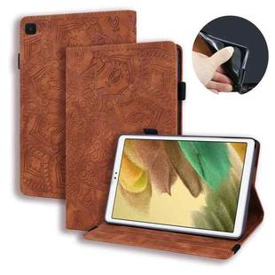 For Samsung Galaxy Tab A7 Lite 8.7 (2021) T220 / T225 Calf Pattern Double Folding Design Embossed Leather Case with Holder & Card Slots & Pen Slot & Elastic Band(Brown)