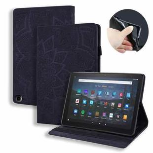 For Amazon Fire HD 10 2023 / 10 Plus (2021) Calf Pattern Double Folding Design Embossed Leather Case with Holder & Card Slots & Pen Slot & Elastic Band(Black)