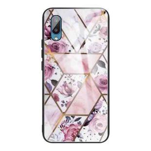 For Samsung Galaxy A02 (EU Version) Abstract Marble Pattern Glass Protective Case(Rhombus Rose)