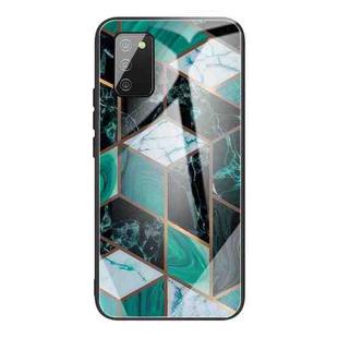 For Samsung Galaxy A02s (US Version) Abstract Marble Pattern Glass Protective Case(Rhombus Dark Green)
