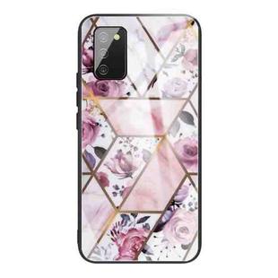 For Samsung Galaxy A02s (US Version) Abstract Marble Pattern Glass Protective Case(Rhombus Rose)