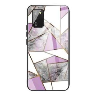 For Samsung Galaxy A02s (EU Version) Abstract Marble Pattern Glass Protective Case(Rhombus Gray Purple)