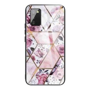 For Samsung Galaxy A02s (EU Version) Abstract Marble Pattern Glass Protective Case(Rhombus Rose)