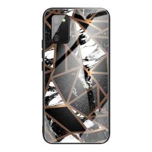 For Samsung Galaxy A02s (EU Version) Abstract Marble Pattern Glass Protective Case(Rhombus Black)