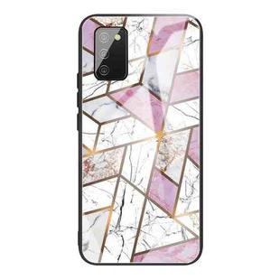 For Samsung Galaxy A02s (EU Version) Abstract Marble Pattern Glass Protective Case(Rhombus White Purple)