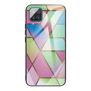 For Samsung Galaxy A12 5G Abstract Marble Pattern Glass Protective Case(Rhombus Gradient)