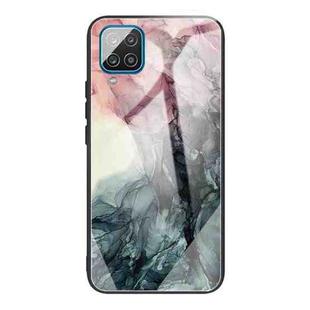 For Samsung Galaxy A12 5G Abstract Marble Pattern Glass Protective Case(Abstract Black)