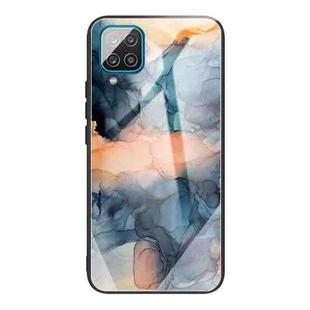 For Samsung Galaxy A12 5G Abstract Marble Pattern Glass Protective Case(Abstract Blue)