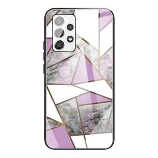 For Samsung Galaxy A32 4G (EU Version) Abstract Marble Pattern Glass Protective Case(Rhombus Gray Purple)