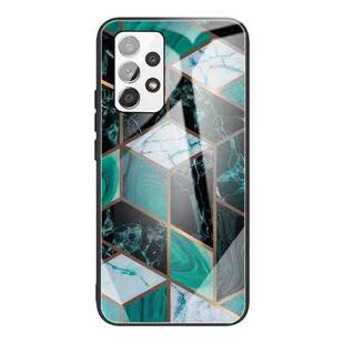 For Samsung Galaxy A32 4G (EU Version) Abstract Marble Pattern Glass Protective Case(Rhombus Dark Green)