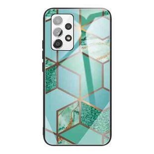 For Samsung Galaxy A32 4G (EU Version) Abstract Marble Pattern Glass Protective Case(Rhombus Green)